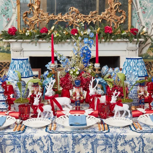 Mrs. Alice Chinoiserie Rechargeable Lamp & Cobalt Ikat Shade (22cm)< Rechargeable Table Lamps