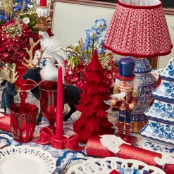 Mrs. Alice Chinoiserie Rechargeable Lamp with Red Lotus Shade (22cm)< Rechargeable Table Lamps