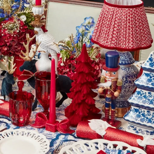 Mrs. Alice Chinoiserie Rechargeable Lamp with Red Lotus Shade (22cm)< Rechargeable Table Lamps