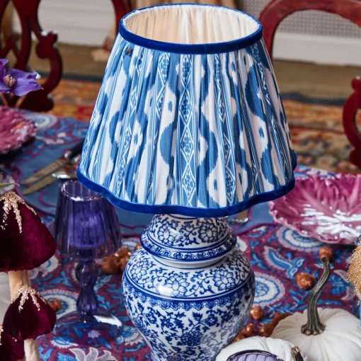 Mrs. Alice Chinoiserie Rechargeable Lamp & Cobalt Ikat Shade (22cm)< Rechargeable Table Lamps