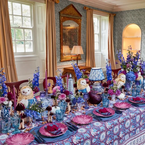 Mrs. Alice Chinoiserie Rechargeable Lamp & Cobalt Ikat Shade (22cm)< Rechargeable Table Lamps