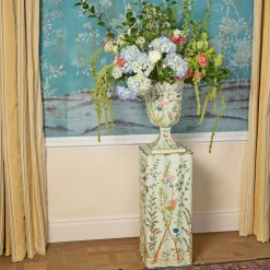 Mrs. Alice Chinoiserie Tole Urn & Pedestal< Vases | Vases & Planters