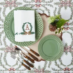 Mrs. Alice Chocolate Bow Garland White Linen Napkins (Set of 4)< Napkins | Mrs. Alice Monogram