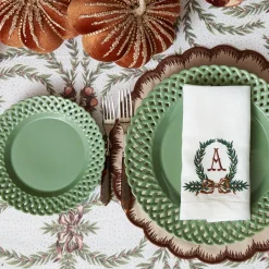 Mrs. Alice Chocolate Bow Garland White Linen Napkins (Set of 4)< Napkins | Mrs. Alice Monogram