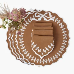Mrs. Alice Chocolate Bow Laurel Placemats & Napkins (Set of 4)< Table Linen Sets