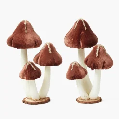 Mrs. Alice Chocolate Glitter Velvet Mushroom (Pair) - 25cm< Autumn Decorations