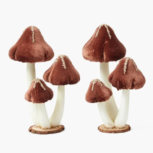 Mrs. Alice Chocolate Glitter Velvet Mushroom (Pair) - 25cm< Autumn Decorations