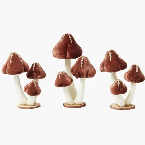 Mrs. Alice Chocolate Glitter Velvet Mushroom Family< Autumn Decorations