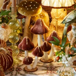 Mrs. Alice Chocolate Glitter Velvet Mushroom (Pair) - 25cm< Autumn Decorations