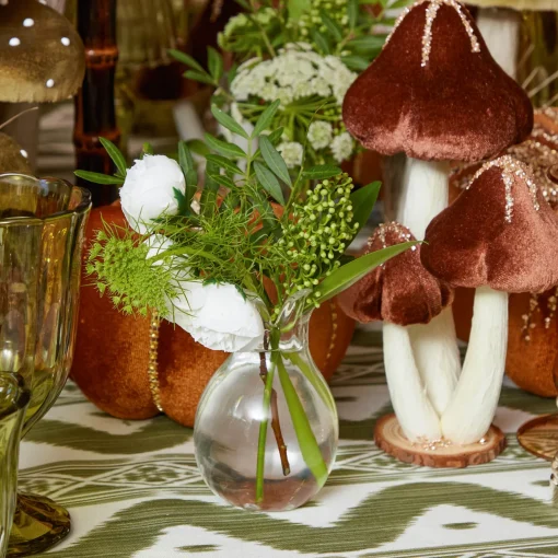 Mrs. Alice Chocolate Glitter Velvet Mushroom (Pair) - 25cm< Autumn Decorations