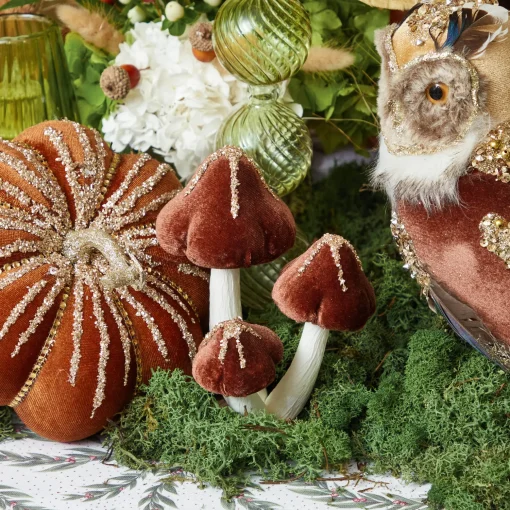 Mrs. Alice Chocolate Glitter Velvet Mushroom Family< Autumn Decorations