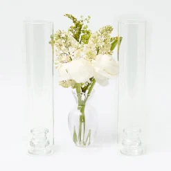 Mrs. Alice Claudia Glass Hurricane Candle Holder (Pair)< Summer Glassware | Summer Candleware