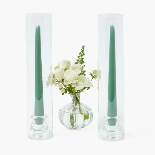 Mrs. Alice Claudia Glass Hurricane Candle Holder (Pair)< Summer Glassware | Summer Candleware