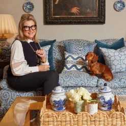 Mrs. Alice Cobalt Blue Ikat Stripe Fabric< Serena Fresson Fabrics