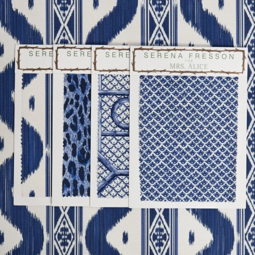 Mrs. Alice Cobalt Blue Ikat Stripe Fabric< Serena Fresson Fabrics