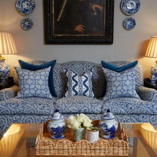 Mrs. Alice Cobalt Blue Ikat Stripe Fabric< Serena Fresson Fabrics