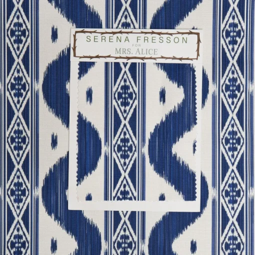 Mrs. Alice Cobalt Blue Ikat Stripe Fabric< Serena Fresson Fabrics