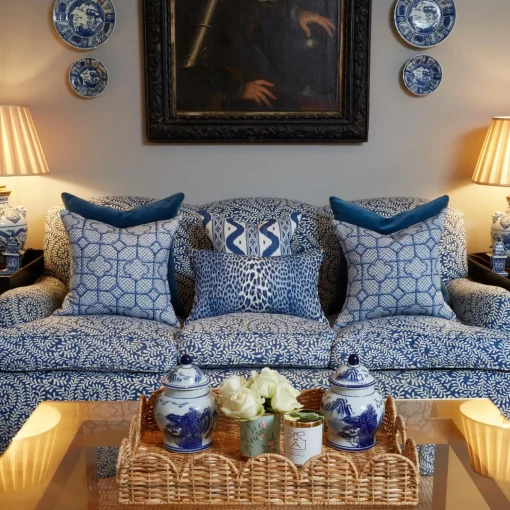 Mrs. Alice Cobalt Blue Leopard Fabric< Serena Fresson Fabrics