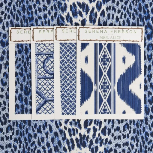 Mrs. Alice Cobalt Blue Leopard Fabric< Serena Fresson Fabrics