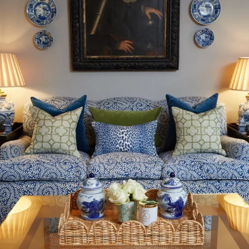 Mrs. Alice Cobalt Blue Leopard Fabric< Serena Fresson Fabrics