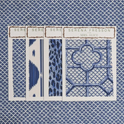 Mrs. Alice Cobalt Blue Lotus Flower Fabric< Serena Fresson Fabrics