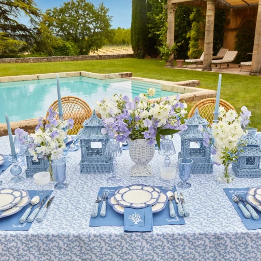 Mrs. Alice Coral Blue Linen Napkins (Set of 4)< Summer Table Linen | Napkins