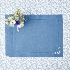 Mrs. Alice Coral Blue Linen Placemats (Set of 4)< Summer Table Linen | Placemats