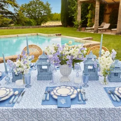 Mrs. Alice Coral Blue Linen Placemats & Napkins (Set of 4)< Summer Table Linen | Table Linen Sets