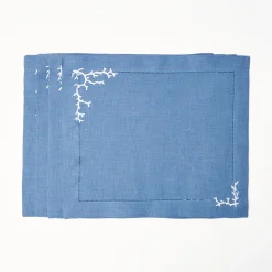 Mrs. Alice Coral Blue Linen Placemats (Set of 4)< Summer Table Linen | Placemats