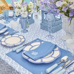 Mrs. Alice Coral Blue Linen Placemats & Napkins (Set of 4)< Summer Table Linen | Table Linen Sets