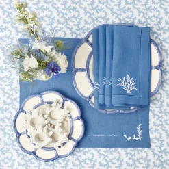 Mrs. Alice Coral Blue Linen Placemats & Napkins (Set of 4)< Summer Table Linen | Table Linen Sets