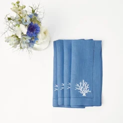 Mrs. Alice Coral Blue Linen Placemats & Napkins (Set of 4)< Summer Table Linen | Table Linen Sets