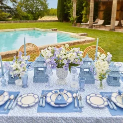 Mrs. Alice Coral Blue Linen Placemats & Napkins (Set of 4)< Summer Table Linen | Table Linen Sets