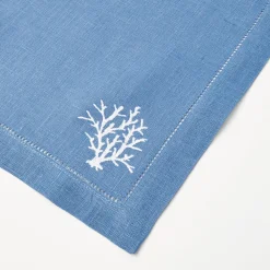 Mrs. Alice Coral Blue Linen Placemats & Napkins (Set of 4)< Summer Table Linen | Table Linen Sets