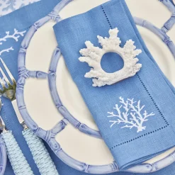 Mrs. Alice Coral Blue Linen Placemats & Napkins (Set of 4)< Summer Table Linen | Table Linen Sets