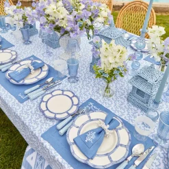 Mrs. Alice Coral Blue Linen Placemats & Napkins (Set of 4)< Summer Table Linen | Table Linen Sets