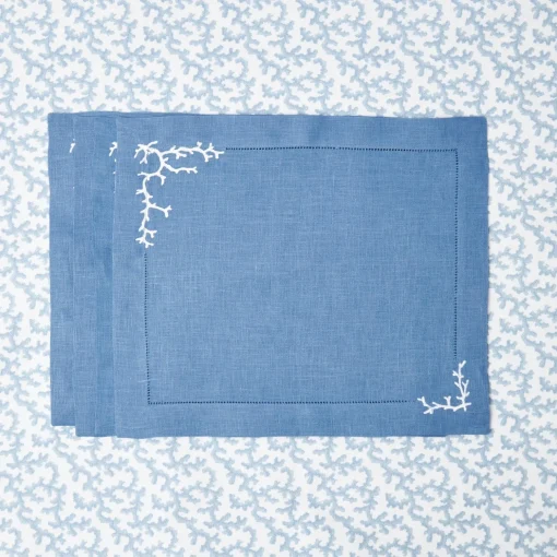 Mrs. Alice Coral Blue Linen Placemats (Set of 4)< Summer Table Linen | Placemats