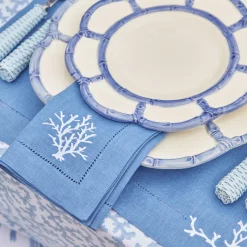 Mrs. Alice Coral Blue Linen Placemats & Napkins (Set of 4)< Summer Table Linen | Table Linen Sets