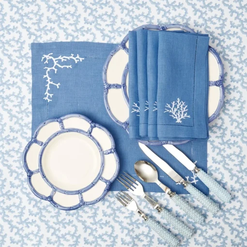 Mrs. Alice Coral Blue Linen Placemats (Set of 4)< Summer Table Linen | Placemats