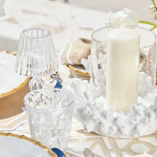 Mrs. Alice Coral Hurricane Lantern< Summer Glassware | Summer Candleware