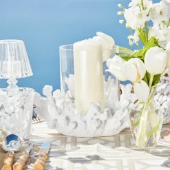 Mrs. Alice Coral Hurricane Lantern< Summer Glassware | Summer Candleware