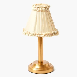 Mrs. Alice Corinthian Rechargeable Lamp with Cream Frilled Silk Shade (18cm)< Rechargeable Table Lamps