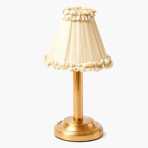 Mrs. Alice Corinthian Rechargeable Lamp with Cream Frilled Silk Shade (18cm)< Rechargeable Table Lamps
