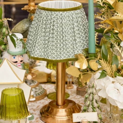 Mrs. Alice Corinthian Rechargeable Lamp with Olive Lotus Shade (22cm)< Rechargeable Table Lamps