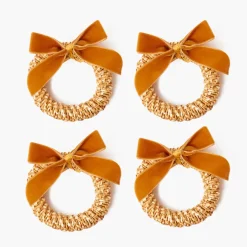 Mrs. Alice Corn Wreath with Mustard Velvet Bow (Set of 4)< Autumn Decorations