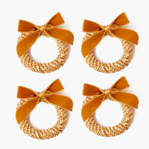 Mrs. Alice Corn Wreath with Mustard Velvet Bow (Set of 4)< Autumn Decorations