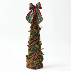 Mrs. Alice Decorative Festive Tree with Red & Green Tartan Bow< Christmas Decorations