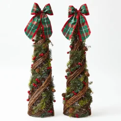 Mrs. Alice Decorative Festive Tree with Red & Green Tartan Bow< Christmas Decorations