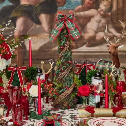 Mrs. Alice Decorative Festive Tree with Red & Green Tartan Bow< Christmas Decorations