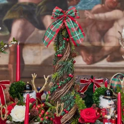 Mrs. Alice Decorative Festive Tree with Red & Green Tartan Bow< Christmas Decorations